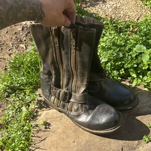 BED|STU Distressed Black Leather Combat Boots